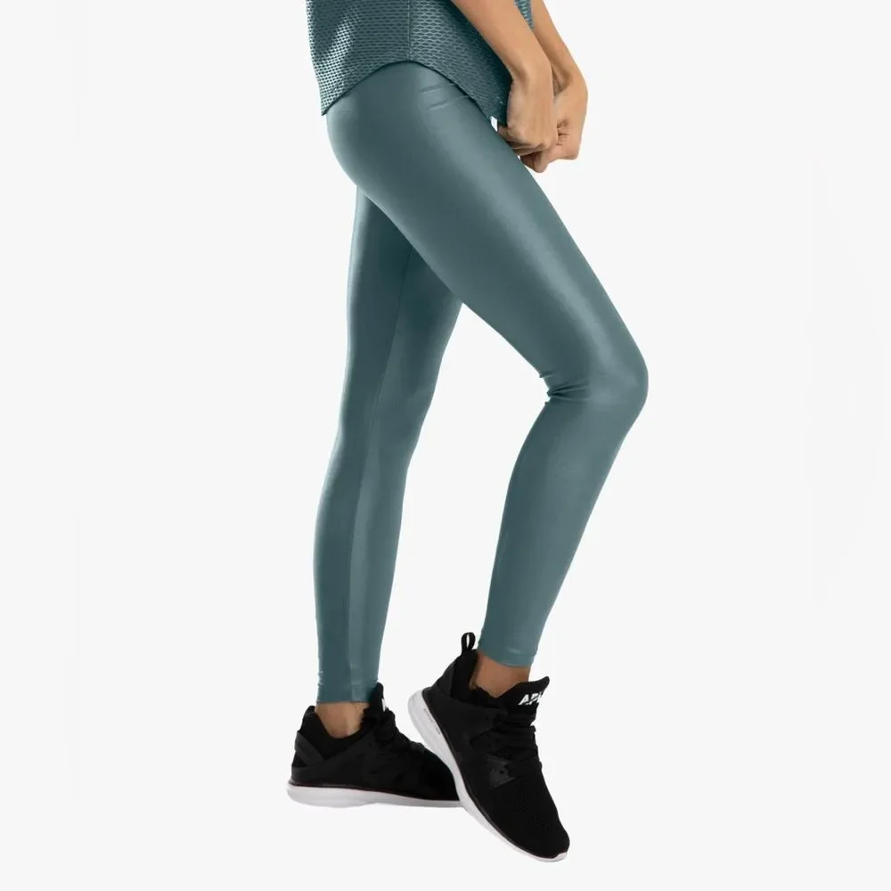 KORAL LUSTROUS INFINITY HIGH RISE METALLIC LEGGINGS IN TEAL LIQUID LEGGINGS BNWT - Picture 9 of 14